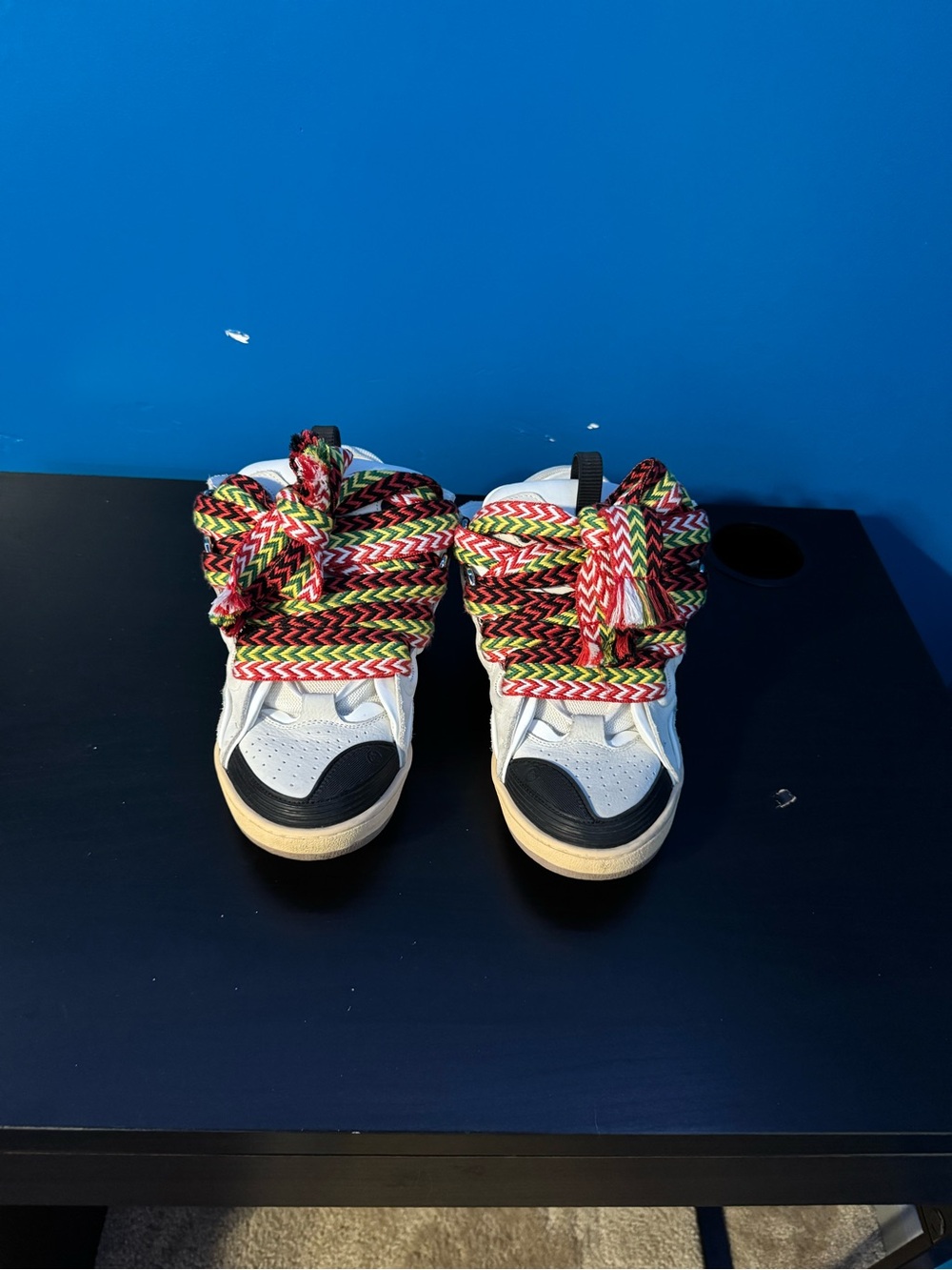 Lanvin White Kids Sneakers with Multicolor Braided Laces